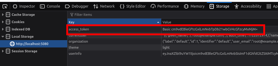 Image showing Base64 creds in local storage