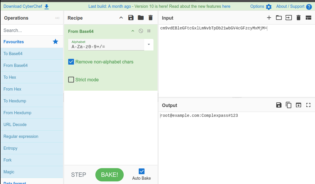 Base64 creds decoded